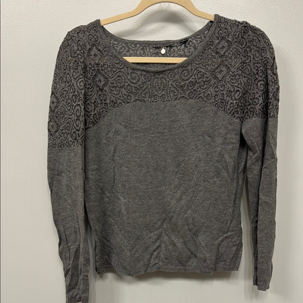 Anthropologie Gray Embellished Fitted Long Sleeve Blouse